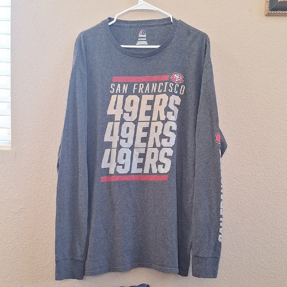 Majestic NFL SF 49ers Gray Heather Long Sleeve Shirt, Size: Tall 2XL